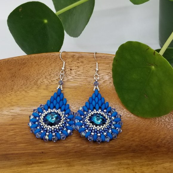 Handmade Ocean Blue  Crystal Cathedral Window Earrings - Picture 5 of 6